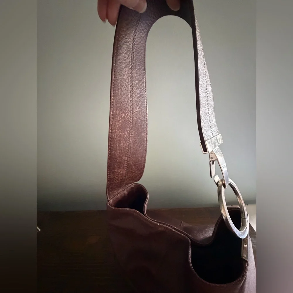 Rare Vintage Adrienne Vittadini Shoulder Bag in Dark Brown Textured Leather